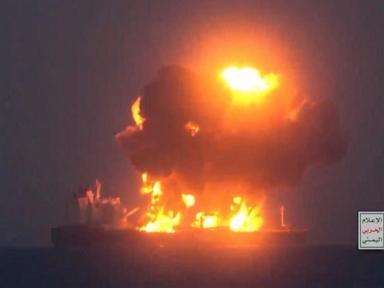 Fires break out on abandoned Greek-flagged oil tanker Sounion that Yemen rebels attacked in Red Sea