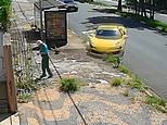 Stunning moment £445,000 Ferrari narrowly misses elderly pedestrian as it spins out of control and crashed in Brazil