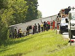Five killed in horror bus crash after vehicle carrying 52 passengers flipped on busy highway in Upstate New York