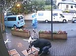 Table for two: Moment thieves are caught on CCTV taking drills to pub to steal outside furniture